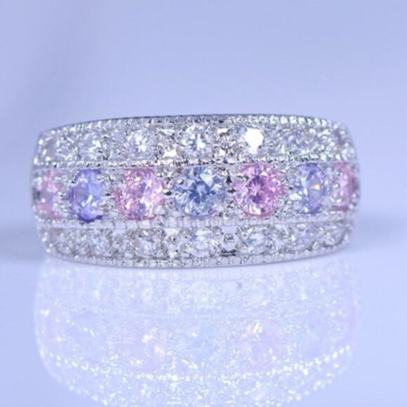 ✨✨ Exquisite S925 Amethyst Pink Sapphire Statement Band Ring💍✨ - Picture 1 of 9